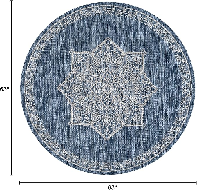 Unique Loom Outdoor Traditional Collection Area Rug - Antique (5' 3" Round Blue/Ivory)