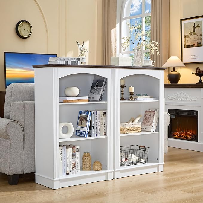 White Bookshelf, 3 Tier Bookcase and Kids Bookshelf, Small Storage Cabinet with Wooden Cube Storage Organizer, Modern Book Shelf for Bedroom Furniture, Living Room, Office, Toy Organizer Cabinet