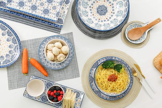 Bico Blue Talavera Cereal Bowls Set of 4, 26 oz Deep Ceramic Soup Bowls for Cereal, Salad, Noodles, Kitchen, Microwave and Dishwasher Safe, Gift for Housewarming and Thanksgiving