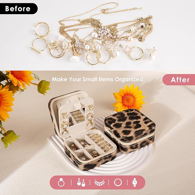 Leopard Print Jewelry Box, Cheetah Travel Jewelry Case for Women Girl, Animal Small Jewelry Organizer, Birthday Graduation Gift