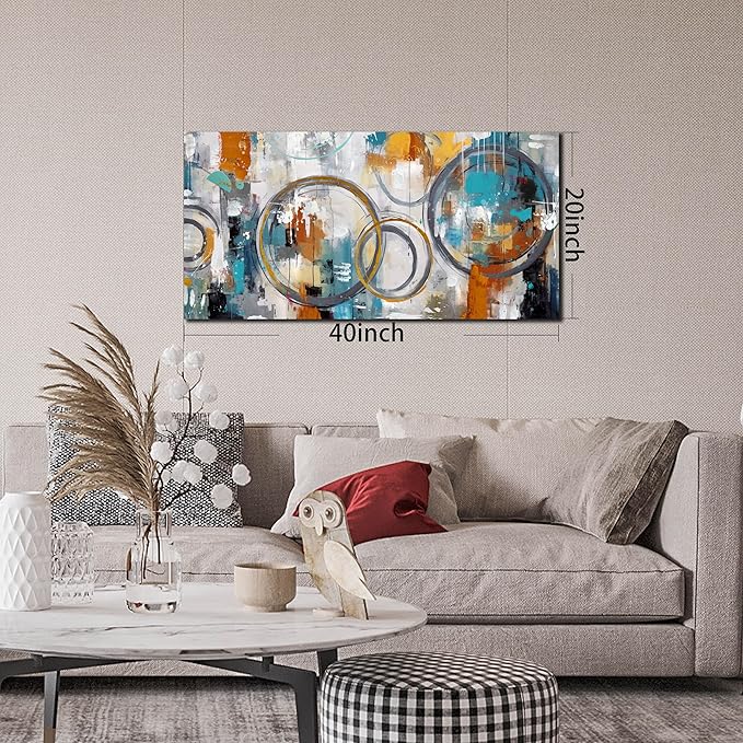 Abstract Painting for Living Room Canvas - Modern Art Work for Office Walls Ready to Hang 20" x 40"