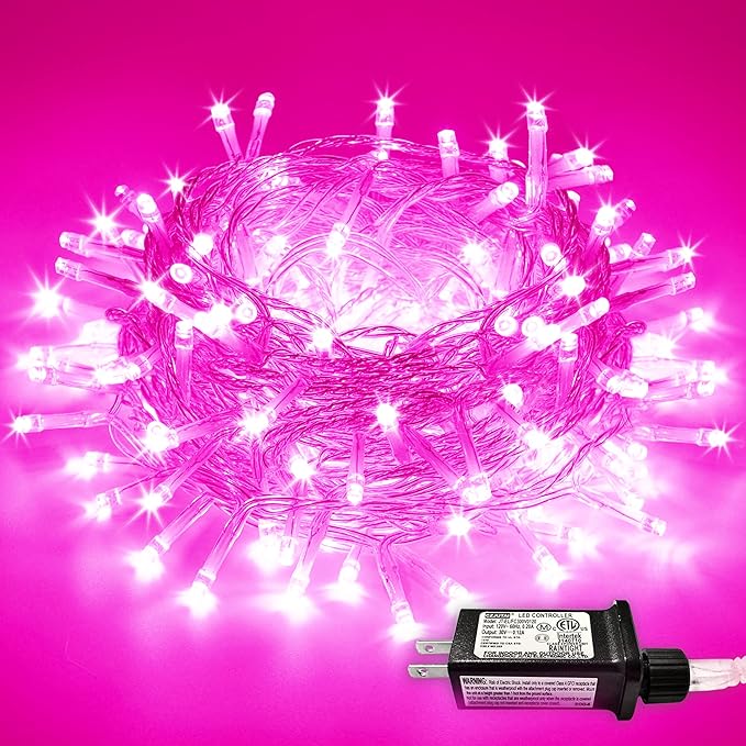 JMEXSUSS 200 LED Pink Christmas Lights for Decor, 66ft Pink String Lights Indoor Outdoor Clear Wire, Rose Color LED Fairy Light Plug in for Girls Room Wall Christmas Tree Party Decorations