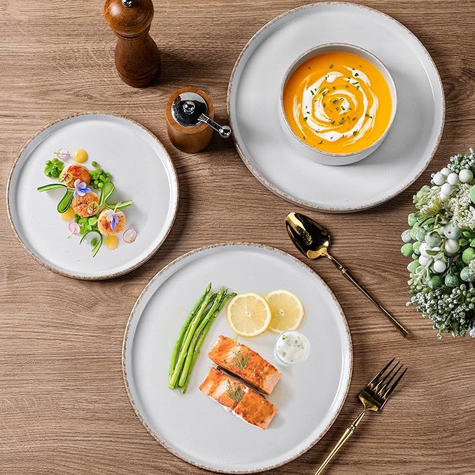 AmorArc Ceramic Dinnerware Sets for 6, 18 Pieces Handpainted Plates and Bowls Set with Rustic Terracotta Underside, Scratch Resistant Stoneware Dishes Set, Dishwasher & Microwave Safe