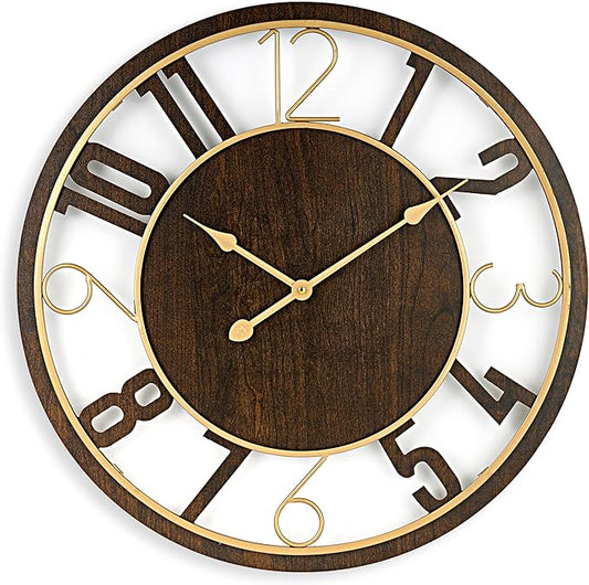 Sorbus 24-Inch Large Wall Clock – Wooden Decorative Clock for Living Room, Kitchen, Bedroom, Office – Easy to Hang Analog Wall Art (Brown)