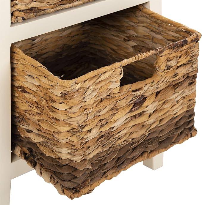 Safavieh Home Collection Everly Drawer , Vintage White 1-Drawer 2 Removable Baskets Side Table