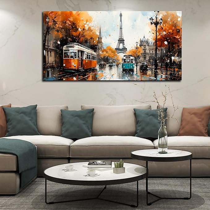 Eiffel Tower Wall Art - Living Room Pictures for Wall - Modern Art Wall Decor Ready to Hang Size 29" x 59"