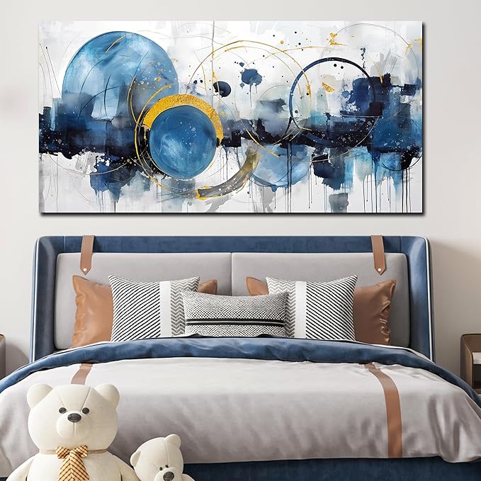 ZHAOSHOP Modern Art Work for Wall Decor - Abstract Art Room Decor for Teens - Blue Pictures Wall Decor Ready to Hang Size 29" x 59"