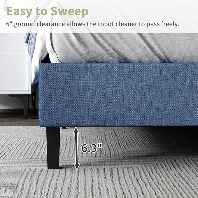 Twin Bed Frame, Upholstered Platform Bed with Button Tufted Headboard, Blue Bed Frame Twin Size for Kids Girls Boys, No Box Spring Required, Easy Assembly, Blue