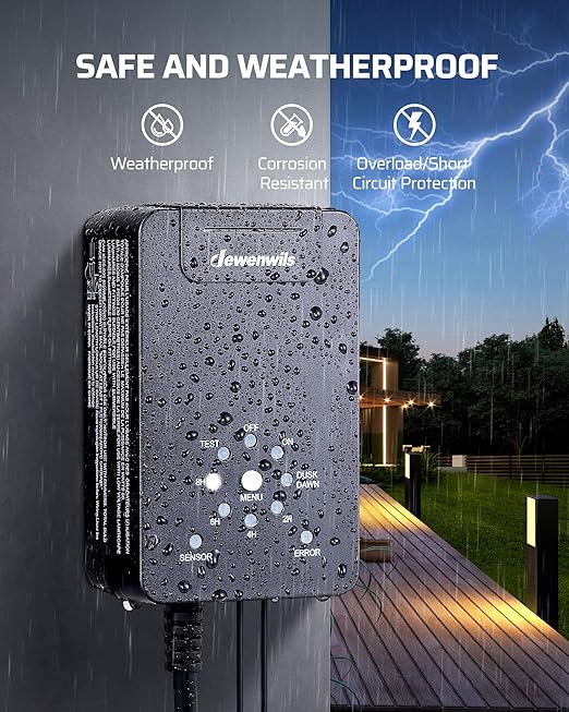 DEWENWILS 60W Low Voltage Transformer, 120V AC to 12V DC, Dusk to Dawn Sensor & Timer, Weatherproof Low Voltage Landscape Transformer for Spotlights, Garden Lights, Pathway Lights…