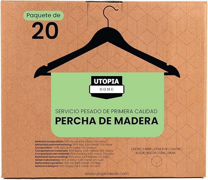 Utopia Home Premium Wooden Hangers 20 Pack - Durable & Slim Coat Hanger - Suit Hanger with 360-Degree Rotatable Hook - Wood Hangers with Shoulder Grooves (Natural Color)