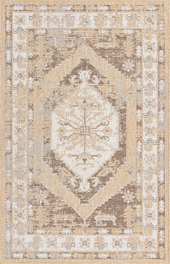 Unique Loom Outdoor Traditional Collection Area Rug - Valeria (5' 3" x 7' 10" Rectangle, Natural/ Ivory)