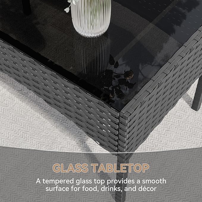 Kurapika Patio Furniture Set 4 Pieces Outdoor Wicker Rattan Chairs Conversation Sets w/Coffee Table, Rocking Bistro Set, for Patio Backyard Lawn (Navy Blue)