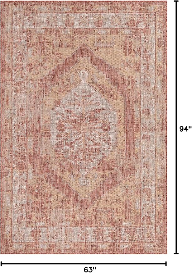 Unique Loom Outdoor Traditional Collection Area Rug - Valeria (5' 3" x 7' 10" Rectangle, Rust Red/ Ivory)