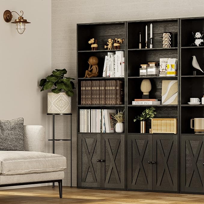 IRONCK Industrial Bookshelves and Bookcases with Doors Floor Standing 6 Shelf Display Storage Shelves 70 in Tall Bookcase for Home Office, Living Room