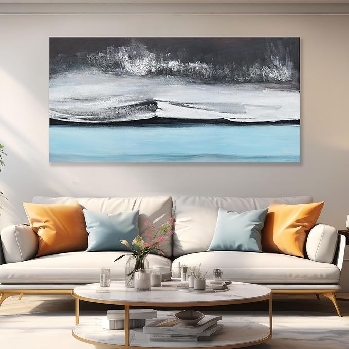 Abstract Wall Art Black White and Blue Canvas Art Wall Decor Modern Art Wall Decor Painting Framed Artwork Abstract Canvas Wall Art for Living Room Bedroom Office 20"x40"