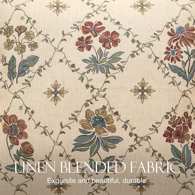 patdrea Designer Throw Pillow Covers Set of 2,Square Euro Retro Style Light Brown Linen with Floral Pattern Pillow Cover,Decorative Pillowcases Cushion for Bed Living Room Outdoor Car,18"x18"