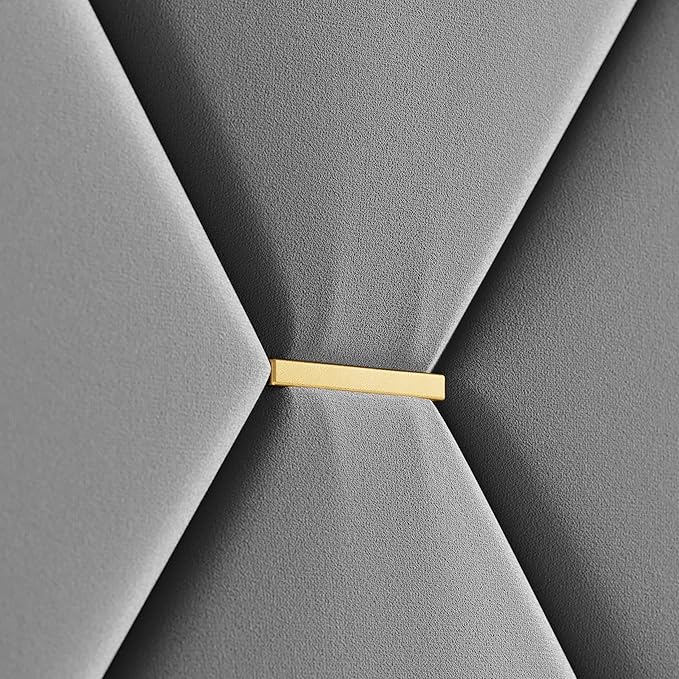 Allewie Velvet Queen Upholstered Bed Frame with Wingback Storage Headboard & Charging Station, Platform Bed with Diamond Tufted Design & Gold Trim, No Box Spring Needed, Easy Assembly, Grey