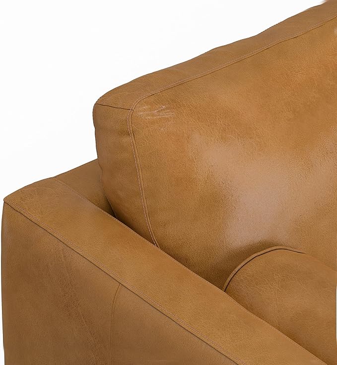 SIMPLIHOME Morrison 72-inch Wide Sofa in Sienna Top Grain Genuine Leather, Mid-Century Modern-Style Loveseat for Living Room, Single Bench Cushion, Removable Back Cushions, 2 Bolster Pillows