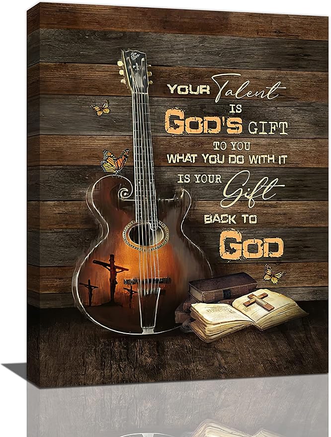 Christian Guitar Wall Art Rock Music Guitar Wall Decor Musical Pictures Artwork Inspirational Quotes Canvas Prints Music Room Decor For Music Studio Bedroom Living Room Bathroom Framed 12"x16"
