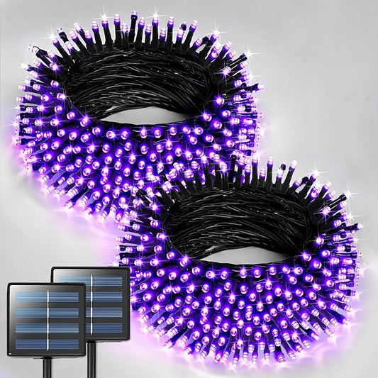 JMEXSUSS 2 Pack Purple Solar Christmas Lights, Total 400 LED 151FT Solar String Lights Outdoor Waterproof, 8 Modes Purple Halloween Light for Outside Patio Yard Xmas Tree Christmas Decorations