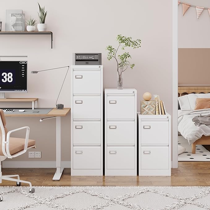 3 Drawer File Cabinet with Lock, Metal Filing Cabinets, Vertical Small Filing Cabinet Steel Lockable Storage Cabinets for Home Office to Organization Hanging Letter/Legal/F4/A4