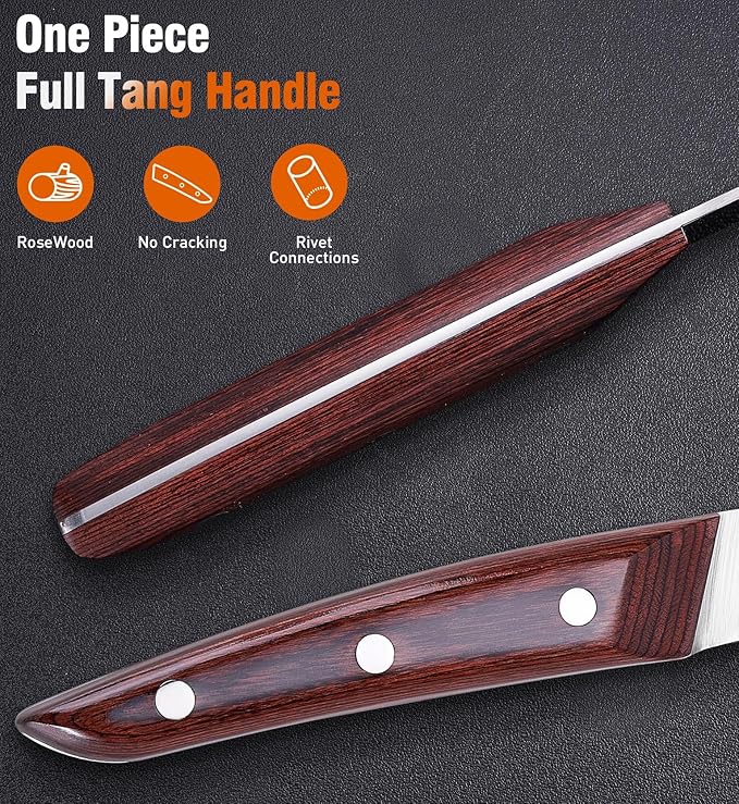 5PCS Professional Kitchen Chef Knife Set with Blade Guards, Wood Handle High Carbon Steel, Sharp for Meat Cutting Home Cooking Gifts for Men Women