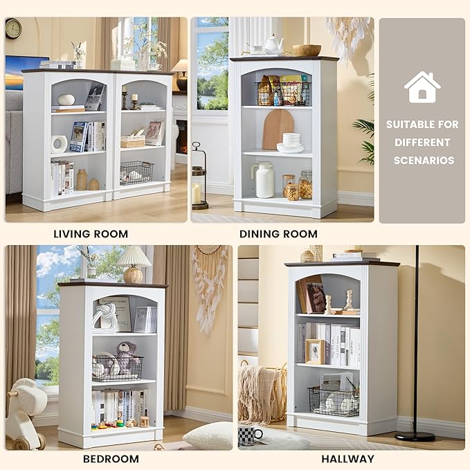 White Bookshelf, 3 Tier Bookcase and Kids Bookshelf, Small Storage Cabinet with Wooden Cube Storage Organizer, Modern Book Shelf for Bedroom Furniture, Living Room, Office, Toy Organizer Cabinet