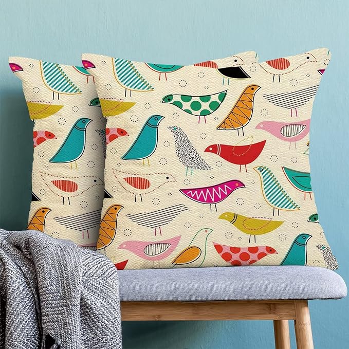 BETGINY Boho Pillow Covers 20 x 20 Inch Pack of 2, Mid Century Colorful Geometric Bird Decorative Throw Pillow Cases Outdoor Linen Farmhouse Modern Cushion Cover for Bedroom Home Sofa Decor