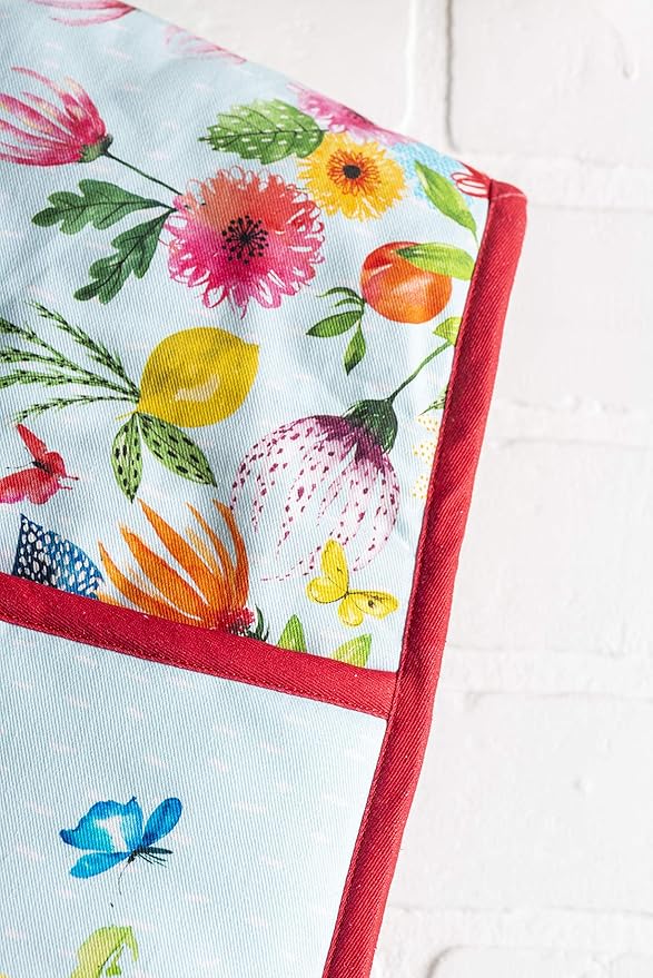 Maison d' Hermine Double Oven Mitts 100% Cotton 7"x35" Double Oven Mitt BBQ Cooking Gloves with Loop, Baking, Grilling, Handling Hot Pans, Jardin D'Ete - Mint - Spring/Summer