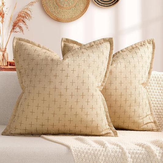 ZWJD Pillow Covers 26x26 Set of 2 Soft Polyester Textured Pillow Covers with Stylish Flange Edge Cozy Farmhouse Throw Pillows for Couch Bed Sofa Living Room