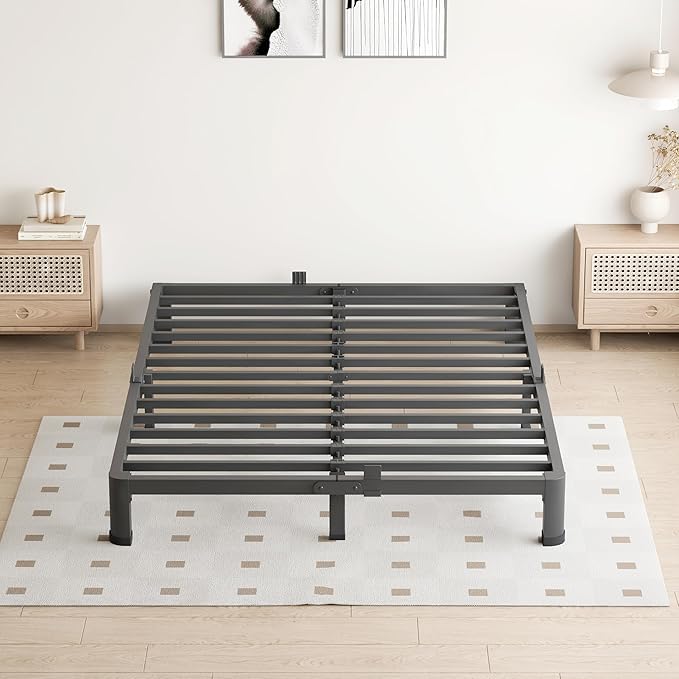 4 Inch Full Size Bed Frame, 3500Lbs Heavy Duty Metal Platform with Round Corner Legs Mattress Slide Stopper, Steel Slat Support No Box Spring Needed, Noise Free, Non-Slip, Easy Assembly