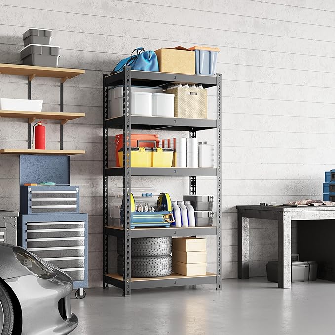 Yaheetech Storage Shelves 5 Tier Garage Shelving Heavy Duty Garage Shelves Adjustable Metal Shelving Unit Utility Rack Industrial Shelving for Warehouse Pantry Closet, 27.5" W x 12" D x 60" H, Black