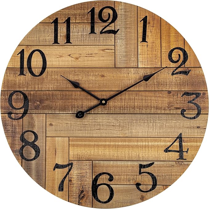 BEW Large Wall Clocks, 24 inch Wood Wall Clock Battery Operated, Rustic Farmhouse Shabby Chic Decorative Wall Clock Silent for Bedroom, Kitchen, Office, Living Room Decor