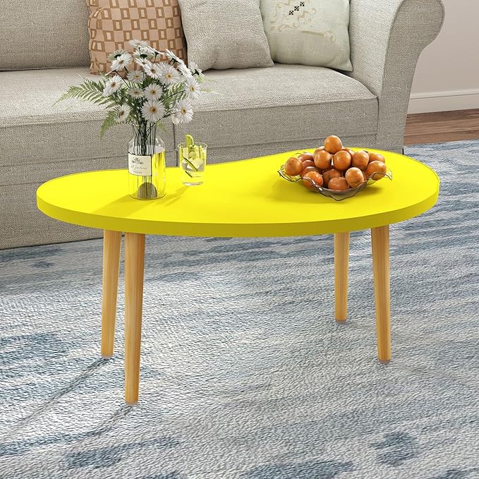 Mango Coffee Table Low Table with 4 Solid Wood Sturdy Legs, Floor Table Desk for Sitting on The Floor, Storage and Living Room Furniture (Yellow)
