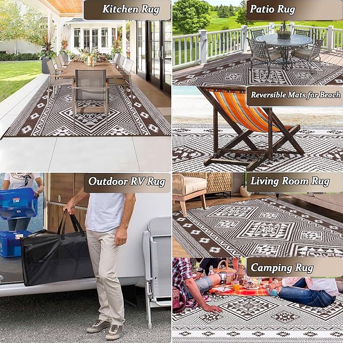 HiiARug Outdoor Rug for Patios Clearance 6'x9' Plastic Straw Rug Waterproof Reversible RV Mat Outdoor Area Rugs for RV, Backyard, Deck, Camping