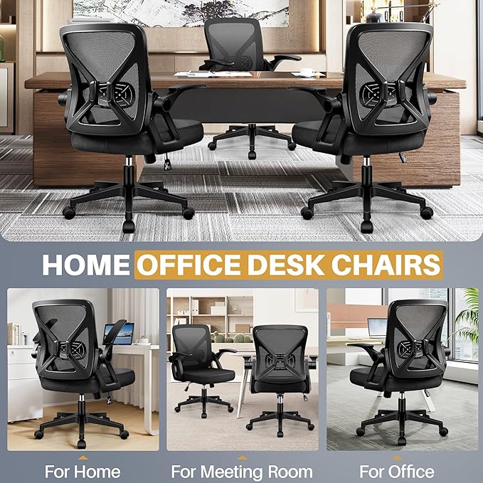 FelixKing Office Chair - Ergonomic Desk Chair Breathable Mesh Task with Wheels and Lumbar Support Home Desk Office Chairs with Flip up Armrest Rolling Swivel for Home Computer Black