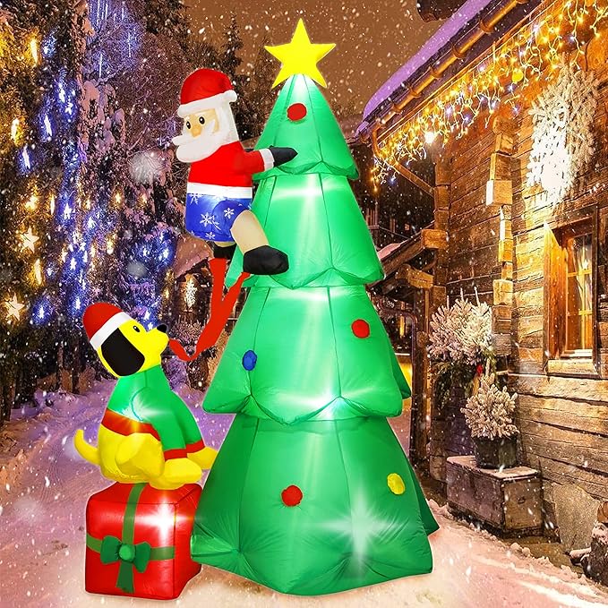 SAND MINE 8ft Christmas Inflatables Tree, Christmas Inflatables Blow Up Yard Decoration, Blow Up Christmas Tree with Santa Claus, Dog, Boxes for Indoor Outdoor Yard Garden Christmas Decoration