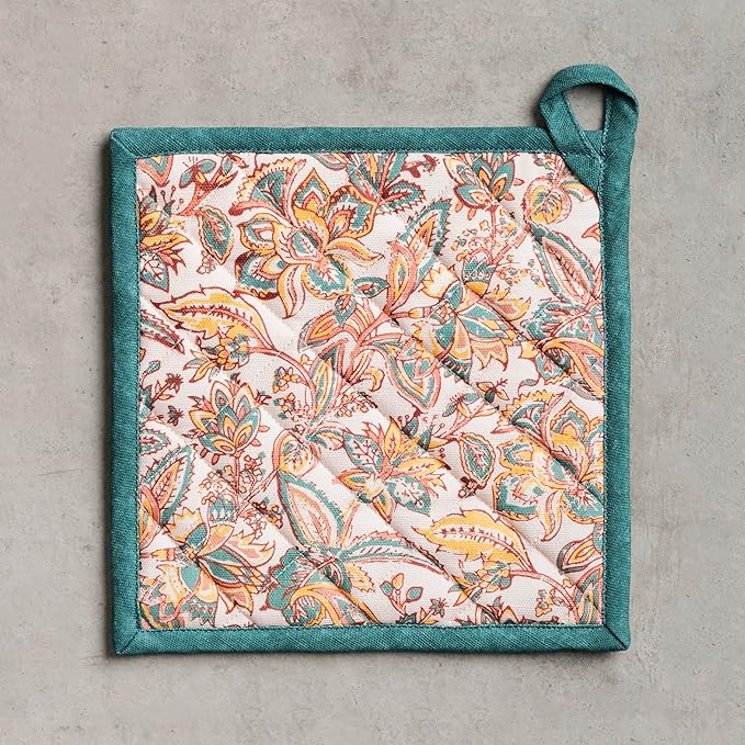 Maison d' Hermine Pot Holders 100% Cotton Heat Resistant Potholders 8" x 8" Hot Pads with Loop for Thanksgiving Christmas Decorations BBQ Cooking Baking Handling Hot Pans (Pack of 1, Nila)