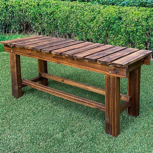 Outdoor Garden Bench, 2-Person Wood Patio Bench Weatherproof Outdoor Backless Bench, Anti-Corrosion and Anti-Rust Garden Benches for Garden Lawn Porch Park Backyard (Carbonized,35.5''/90cm)