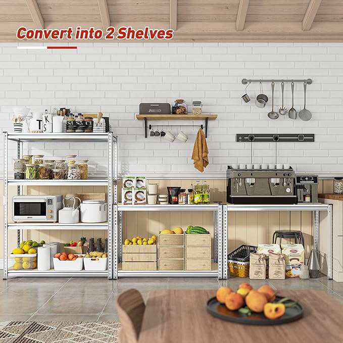 REIBII Storage Shelves Adjustable Metal Shelving 1600LBS Garage Shelves Industrial Metal Shelves 4 T ier Garage Shelving for Kitchen Pantry Closet, Sliver, 11.8" D x 23.6" W x 56.7" H
