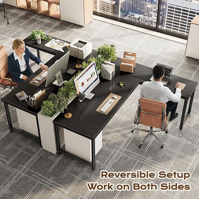 Huuger 63 Inch L Shaped Desk with 0.95 Inch Thicker Desktop, Reversible Computer, Larger Corner Office Gaming Desk, Robust Metal Frame, for Home Office, Study, Black