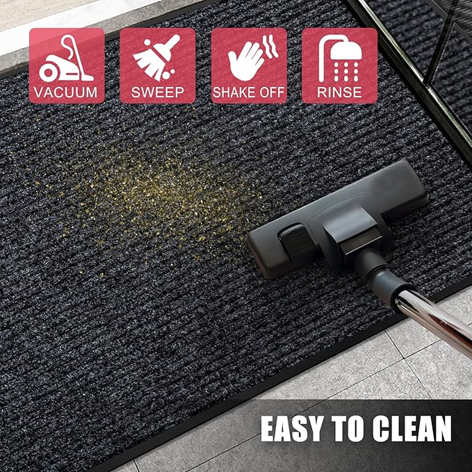 Kuyal Front Door Mat, 4'x8' Indoor Outdoor Entrance Mat, Commercial Floor Mats Inside Outside Entrance, Heavy Duty Durable Welcome, Rubber Backing Non Slip Outdoor Mats for Entryway,Black