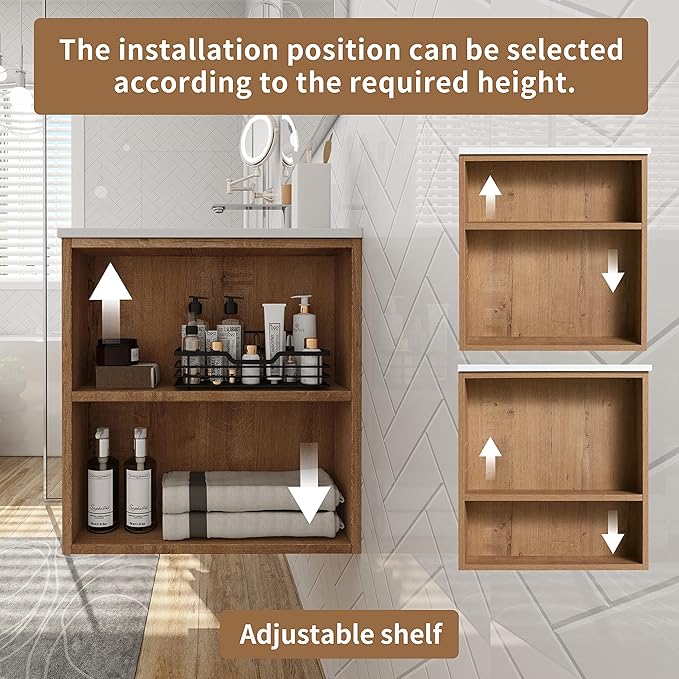 Goujxcy 30" Wall Mounted Bathroom Vanity with Sink, Modern Floating Bathroom Cabinet with White Gel Basin and Storage Drawer/Adjustable Side Shelf, Soft-Closing Door Wood Hanging Bath Room Cabinet