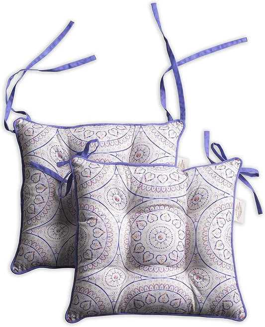 Maison d' Hermine Chair Pads for Dining Chairs Cotton Outer Fabric and Poly Filling 16"x16" Patio Seat Cushions for Furniture with Ties Home Chair Party Hall Farmhouse (Mandala, Pack of 2)