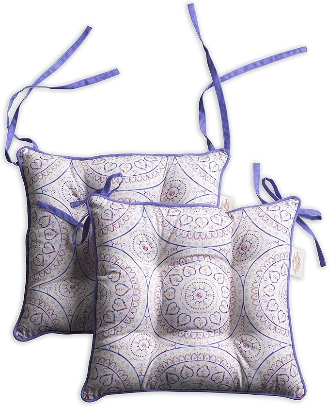 Maison d' Hermine Chair Pads for Dining Chairs Cotton Outer Fabric and Poly Filling 16"x16" Patio Seat Cushions for Furniture with Ties Home Chair Party Hall Farmhouse (Mandala, Pack of 2)