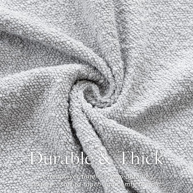 Foindtower Pack of 2 Textured Boucle Throw Pillow Covers Accent Solid Decorative Lumbar Pillow Cases Cozy Woven Couch Cushion Case for Sofa Bedroom Living Room Home Decor, 12 x 20 Inch,Light Grey