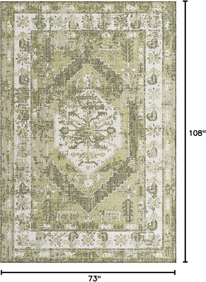 Unique Loom Outdoor Traditional Collection Area Rug - Valeria (6' 1" x 9' Rectangle, Green/ Light Green)