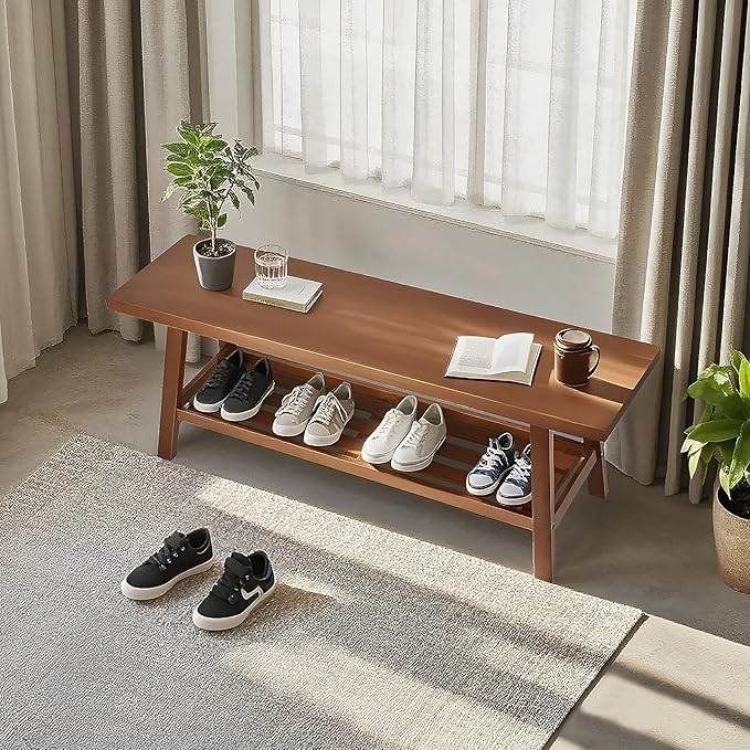 31.5" Farmhouse Solid Wood Bench, Small Long Rustic Storage Entryway Bench for Indoor, Bedroom,Dining Room, Living Room and Hallway