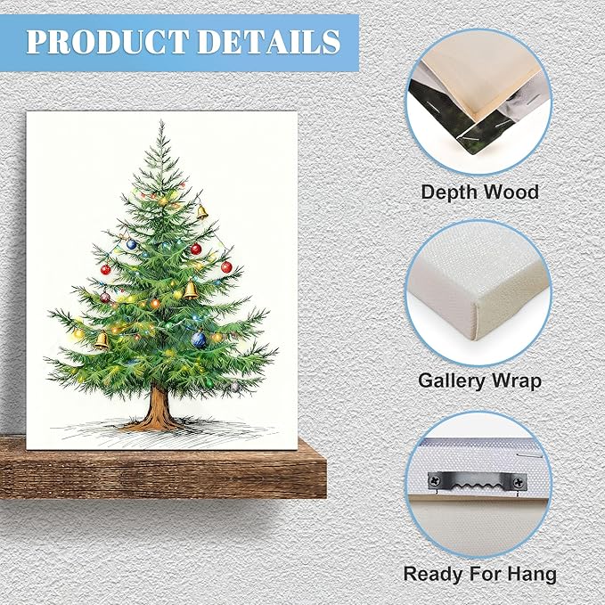Framed Christmas Pictures Wall Decor,Vintage Pine Tree Prints,Winter Christmas Canvas Wall Art Decoration for Bedroom Bathroom Living Room Rustic Xmas Holiday Gifts (Christmas Tree 4, 20'' X 32'')