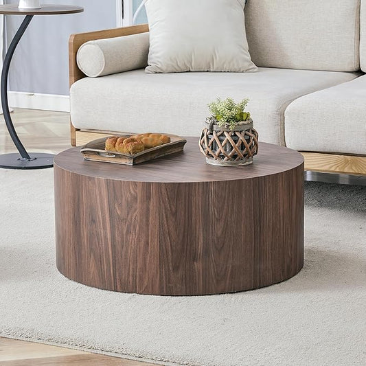 Modern Coffee Table,27.5Inch Round Top Tea Table,Living Room Center Table with Texture for Living Room,Office,Apartment